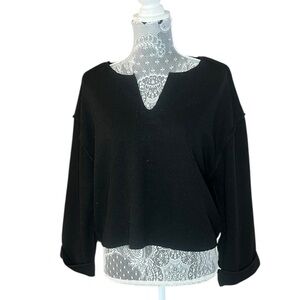 Urban Outfitters Black Notch Neck Drop Shoulder Knit Top | Size XS